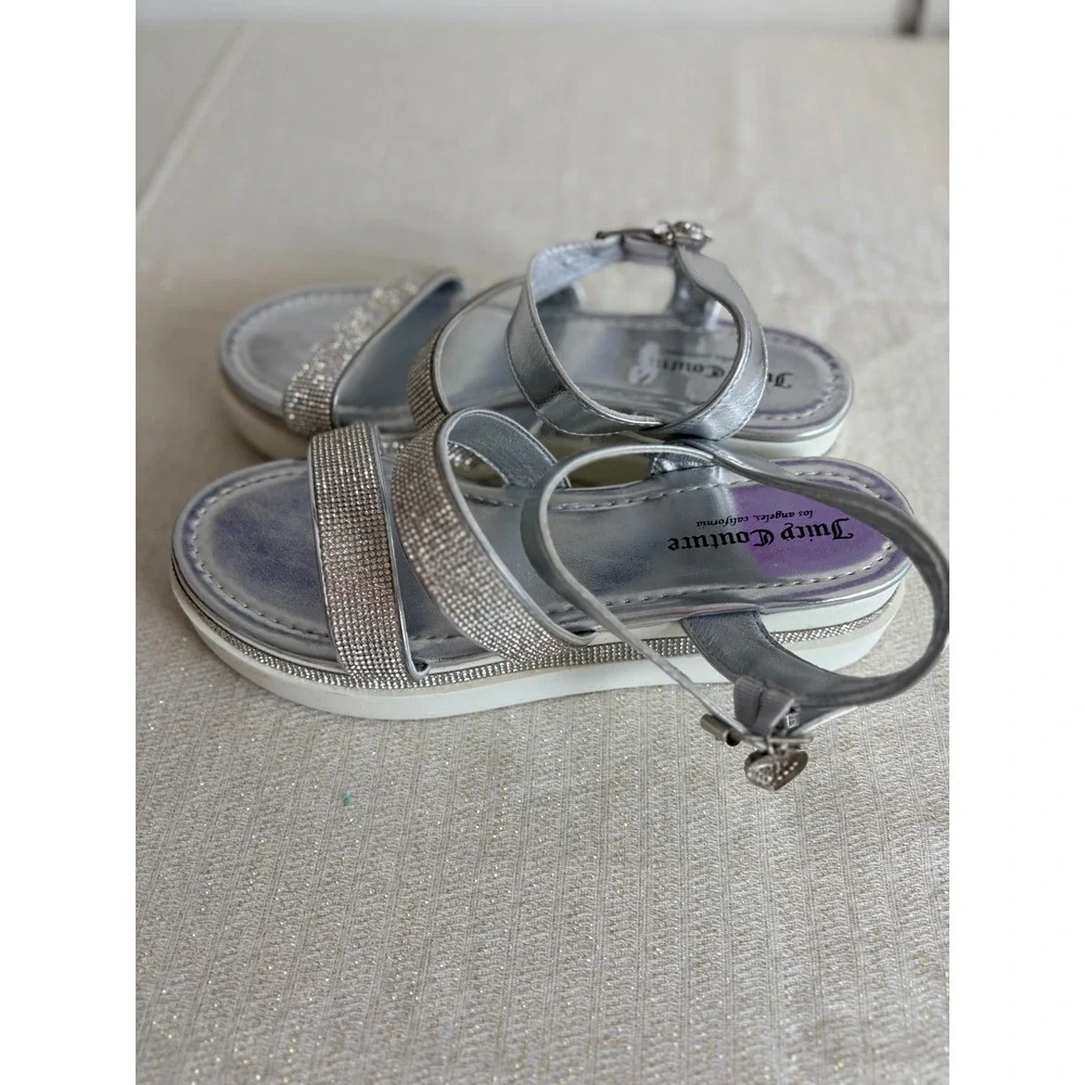 Juicy Couture Tonko‎ Silver Metallic Rhinestone Platform Sandals Womens 9.5